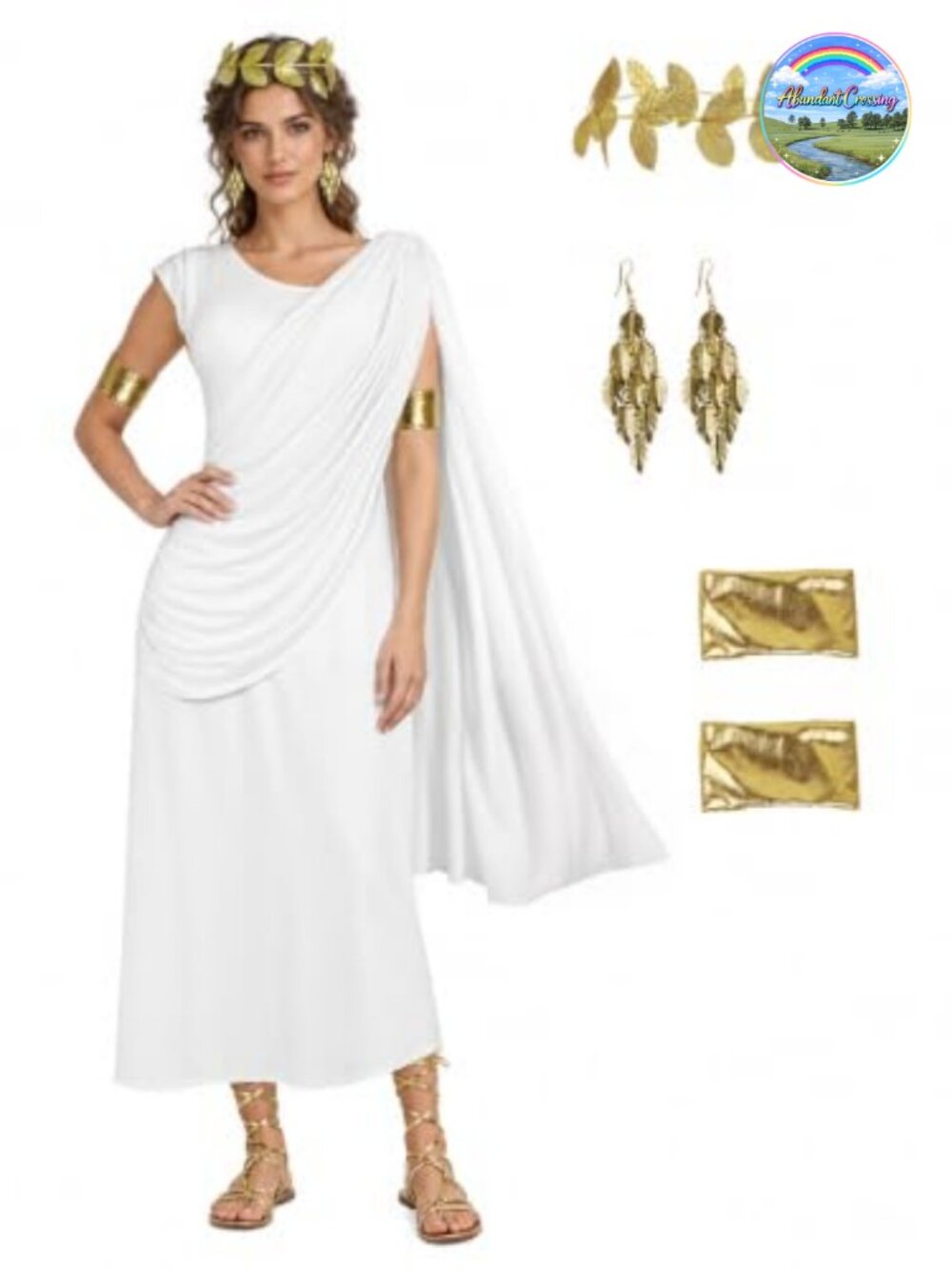 Womens Greek Toga Costume Set Roman Goddess Dress Halloween Cosplay